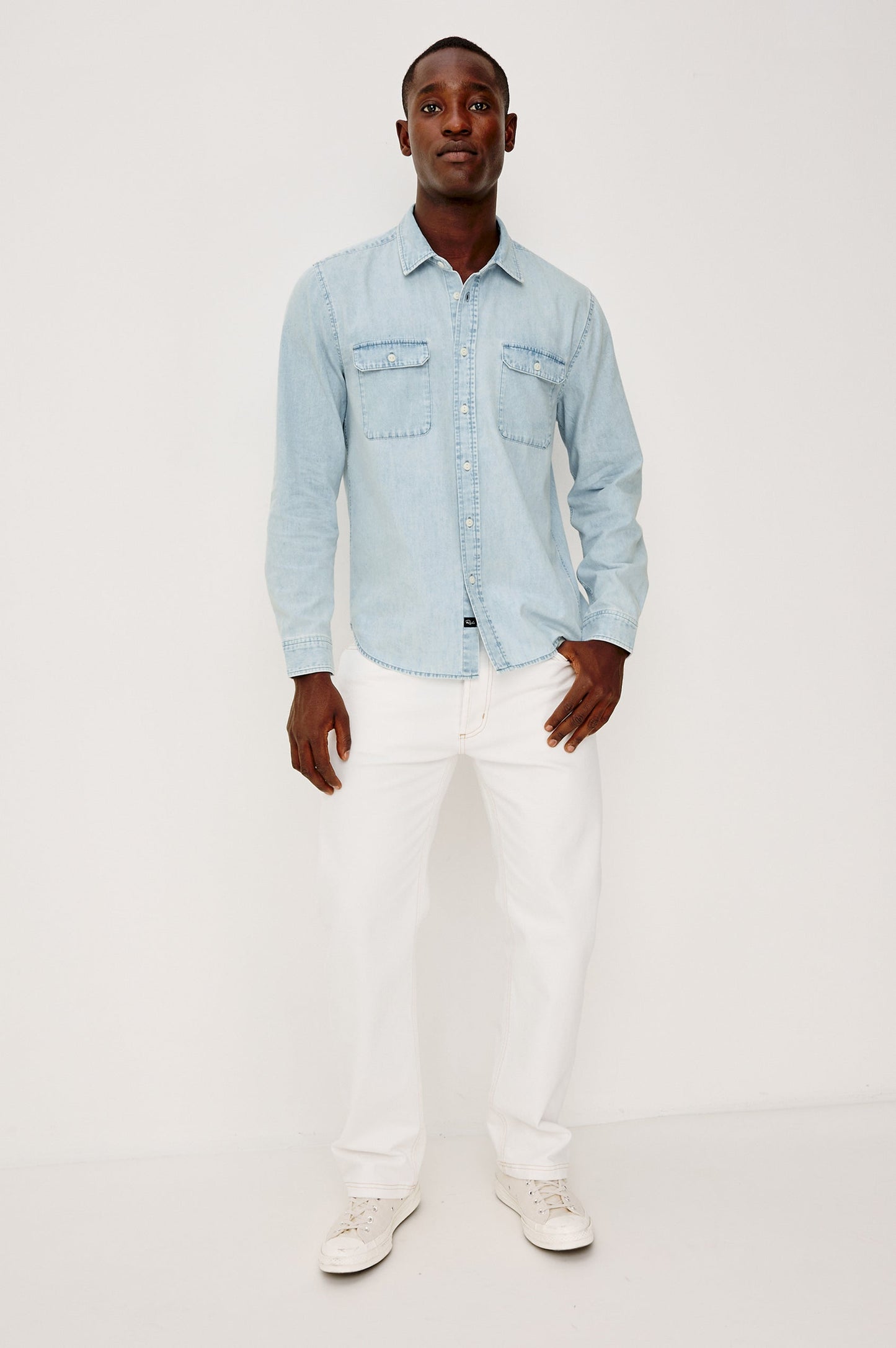 Meyer - Light Vintage Wash blue cotton shirt by RAILS, casual men's long sleeve wear, HCO Fredericksburg
