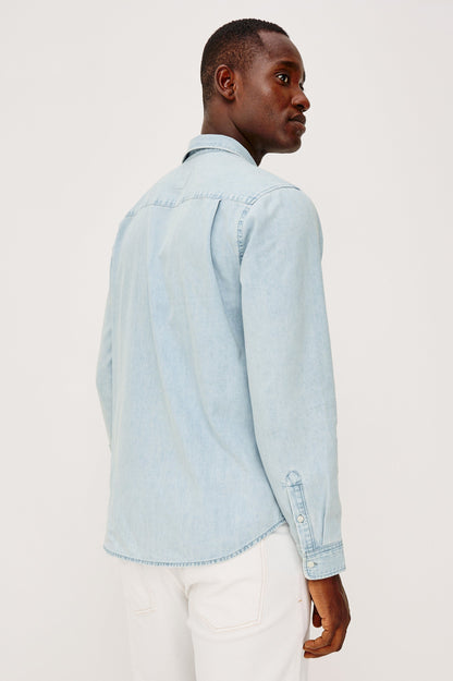 Meyer - Light Vintage Wash rugged two-tone blue cotton shirt by RAILS, men's long sleeve wear
