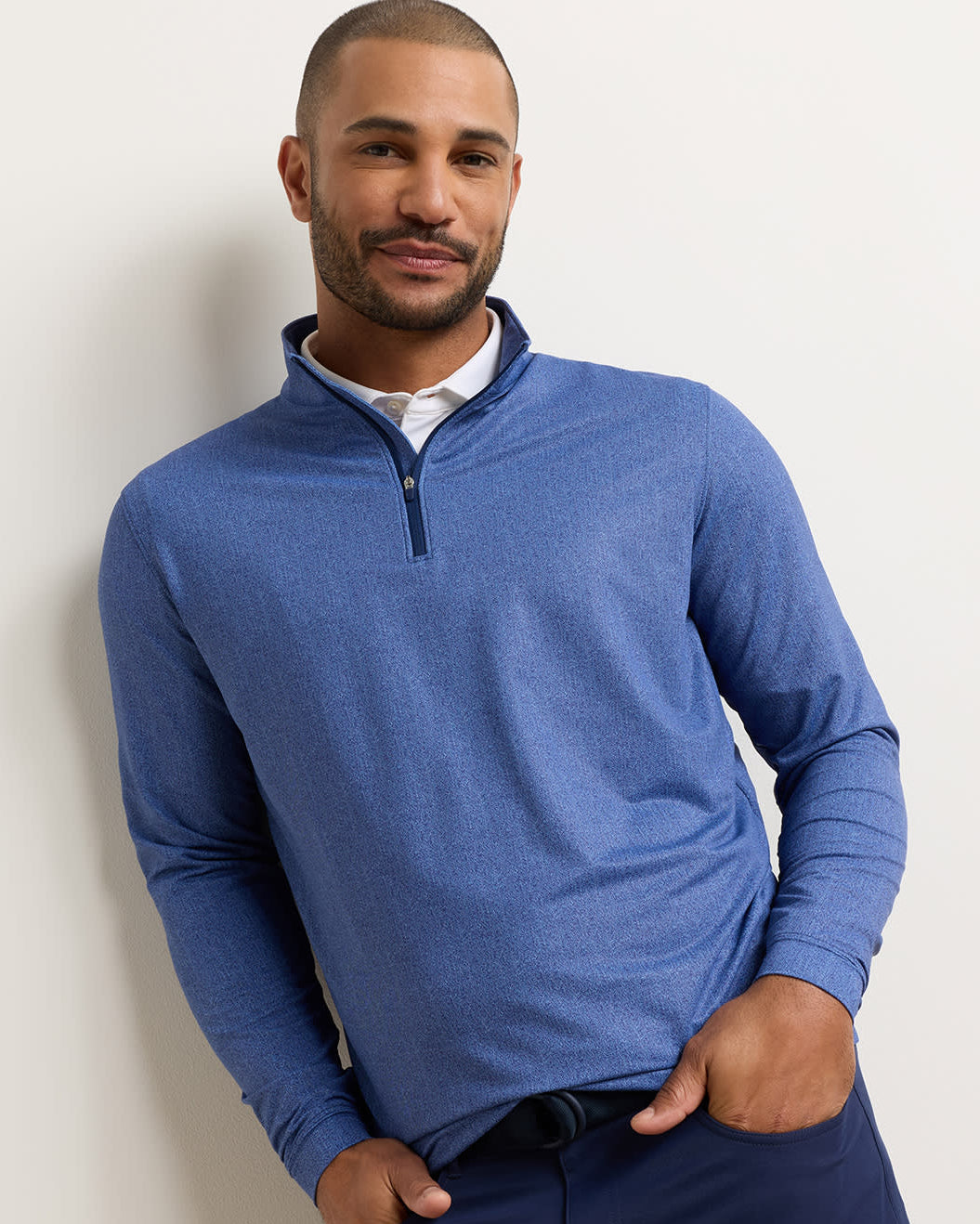Perth Herringbone Performance Quarter-Zip, PETER MILLAR men's blue quarter-zip sweater