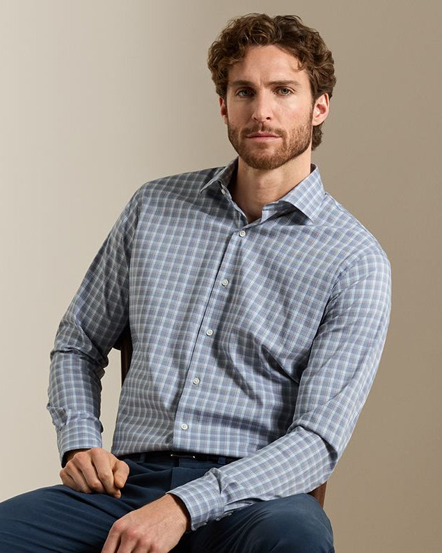 Lincoln Crown Lite Cotton-Stretch Sport Shirt by PETER MILLAR, men's checkered shirt