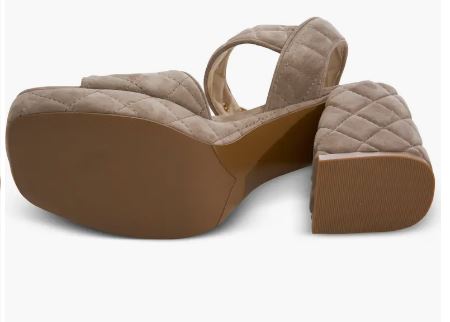 Moppet quilted taupe sandal with block heel and ankle strap by VANELI, Women's Shoes collection