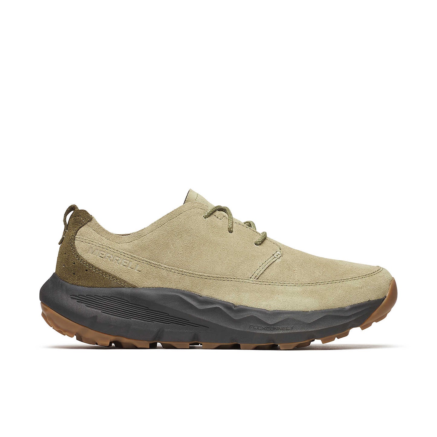 Nova 4 Traveller shoe in Drab: light tan suede with dark brown side panel