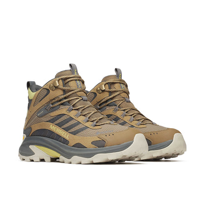 Moab Speed 2 Mid GTX sneaker, Cairn brown with gray accents and dark laces