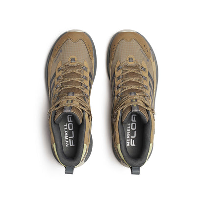 Moab Speed 2 Mid GTX shoe tongues and insoles with laces; Cairn tan and dark gray