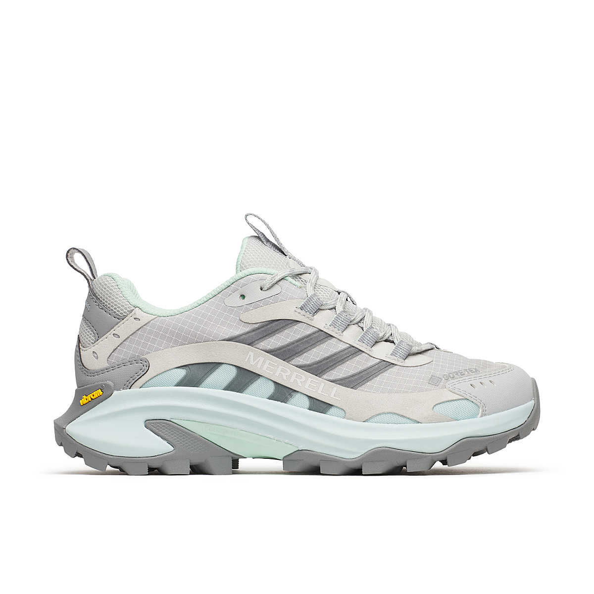 Moab Speed 2 GTX W - Belize in grey, turquoise, and blue by MERRELL, women's hiking shoes