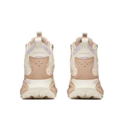 Moab Speed 2 Mid GTX shoes back view in nougat, padded heel and collar