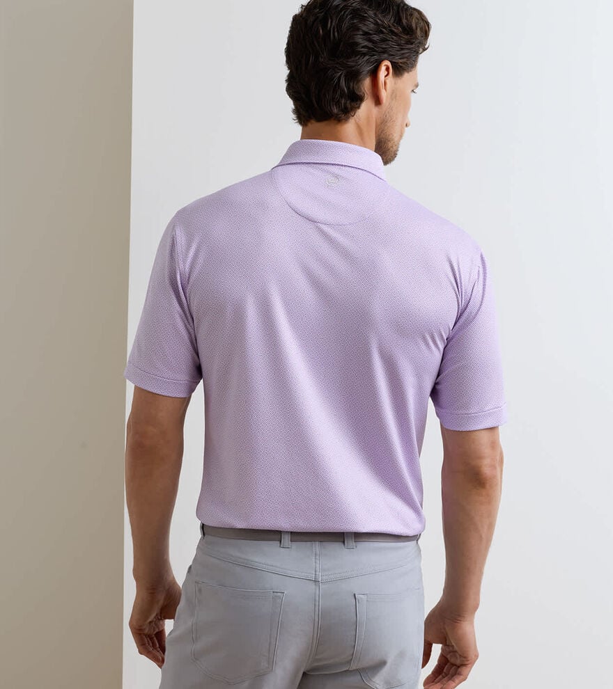 Ashgrove Performance Jersey Polo - Purple Iris with geometric pattern, stretch, moisture wicking