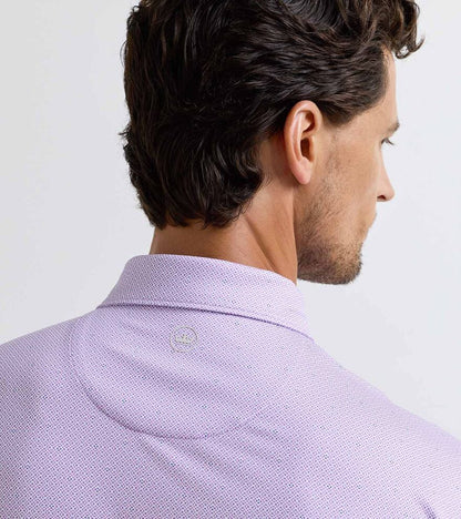 Ashgrove Performance Jersey Polo - Purple Iris with geometric pattern, stretch, moisture wicking