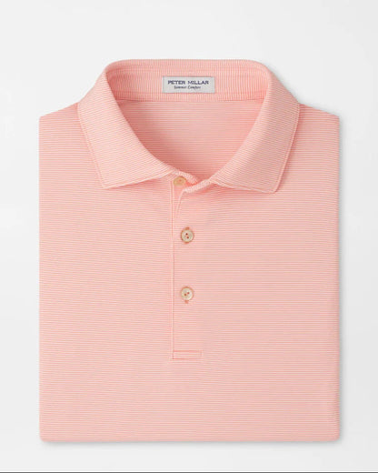 Jubilee Performance Jersey Polo - Summer Apricot with pink stripes, stretch, moisture wicking, UV protection