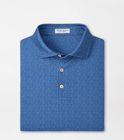 Negroni Performance Jersey Polo in blue geometric pattern with moisture wicking by PETER MILLAR