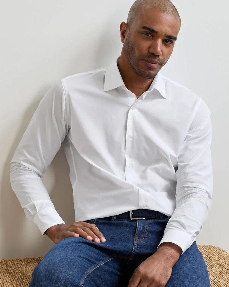 Brighton Perfect Poplin Sport Shirt in white cotton with spread collar, lightweight and breathable