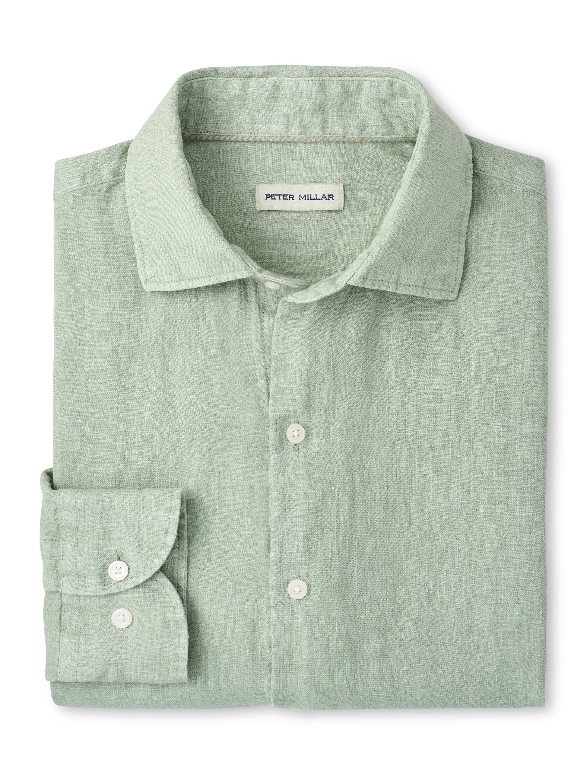 Shoreside Linen Sport Shirt in pale green linen, breathable and naturally wrinkle resistant
