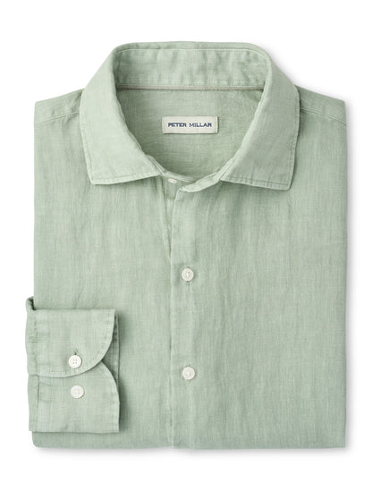 Shoreside Linen Sport Shirt in pale green linen, breathable and naturally wrinkle resistant