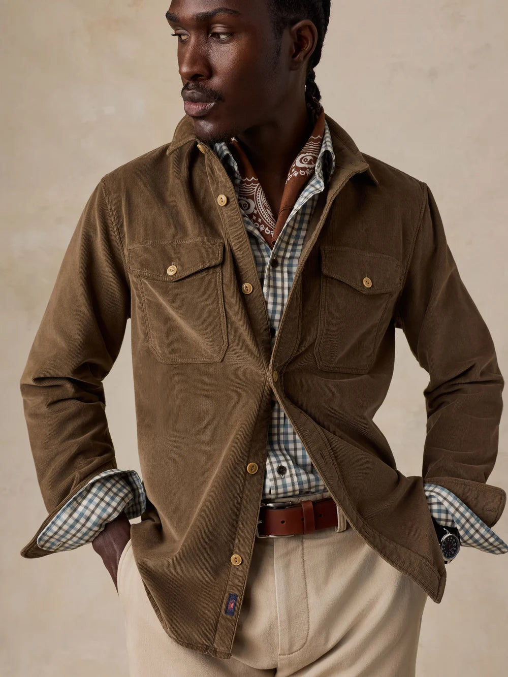 Stretch Terry Corduroy Workshirt - Brown Umber
