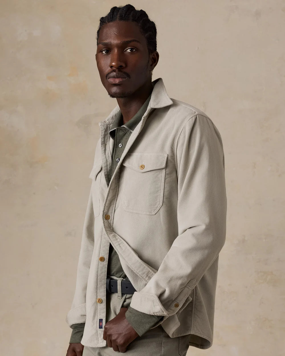 Stretch Terry Corduroy Workshirt - Tundra Stone