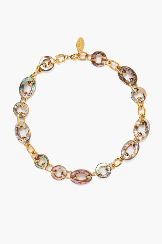 Mariner chain link necklace in abalone, gold-tone oval links with iridescent sheen