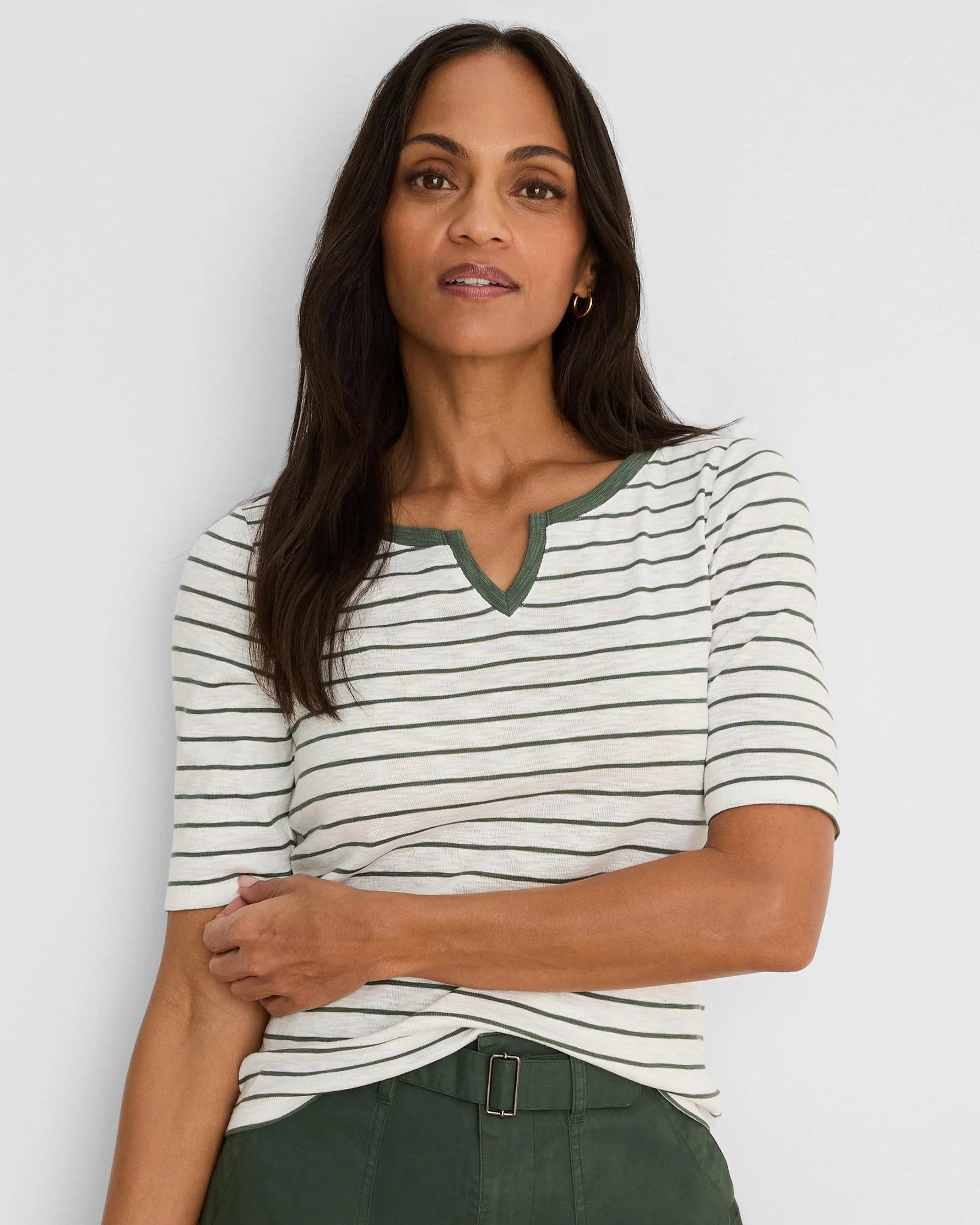 Nzt Elbow Sleeve Stripe Notch Tee