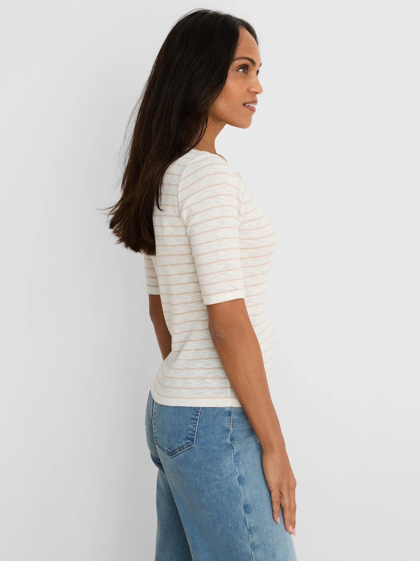 Nzt Elbow Sleeve Stripe Notch Tee