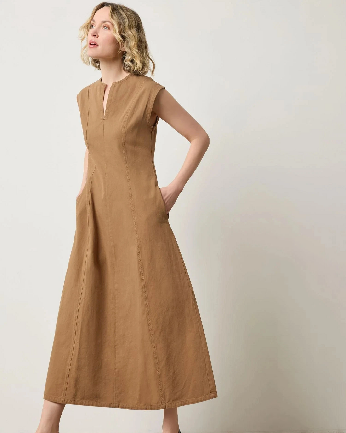 Twill Princess Seam Maxi Dress - Pecan by LILLA P, structured cotton twill, women's dresses & jumpsuits