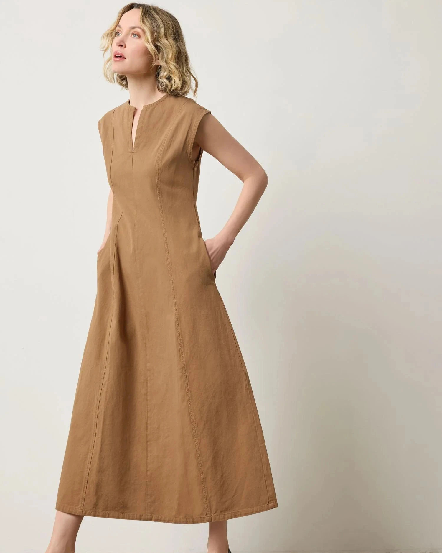 Twill Princess Seam Maxi Dress - Pecan by LILLA P, structured cotton twill, women's dresses & jumpsuits