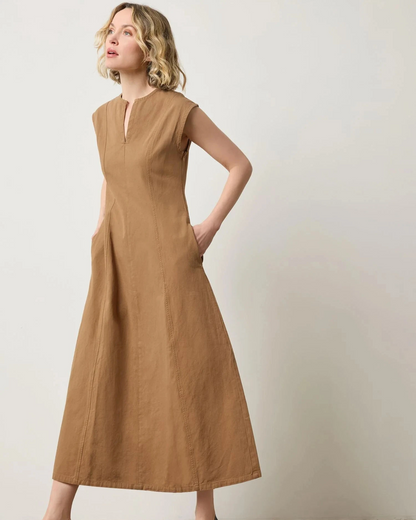 Twill Princess Seam Maxi Dress - Pecan by LILLA P, structured cotton twill, women's dresses & jumpsuits