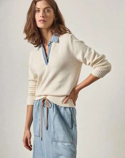 Denim Collar Polo Sweater