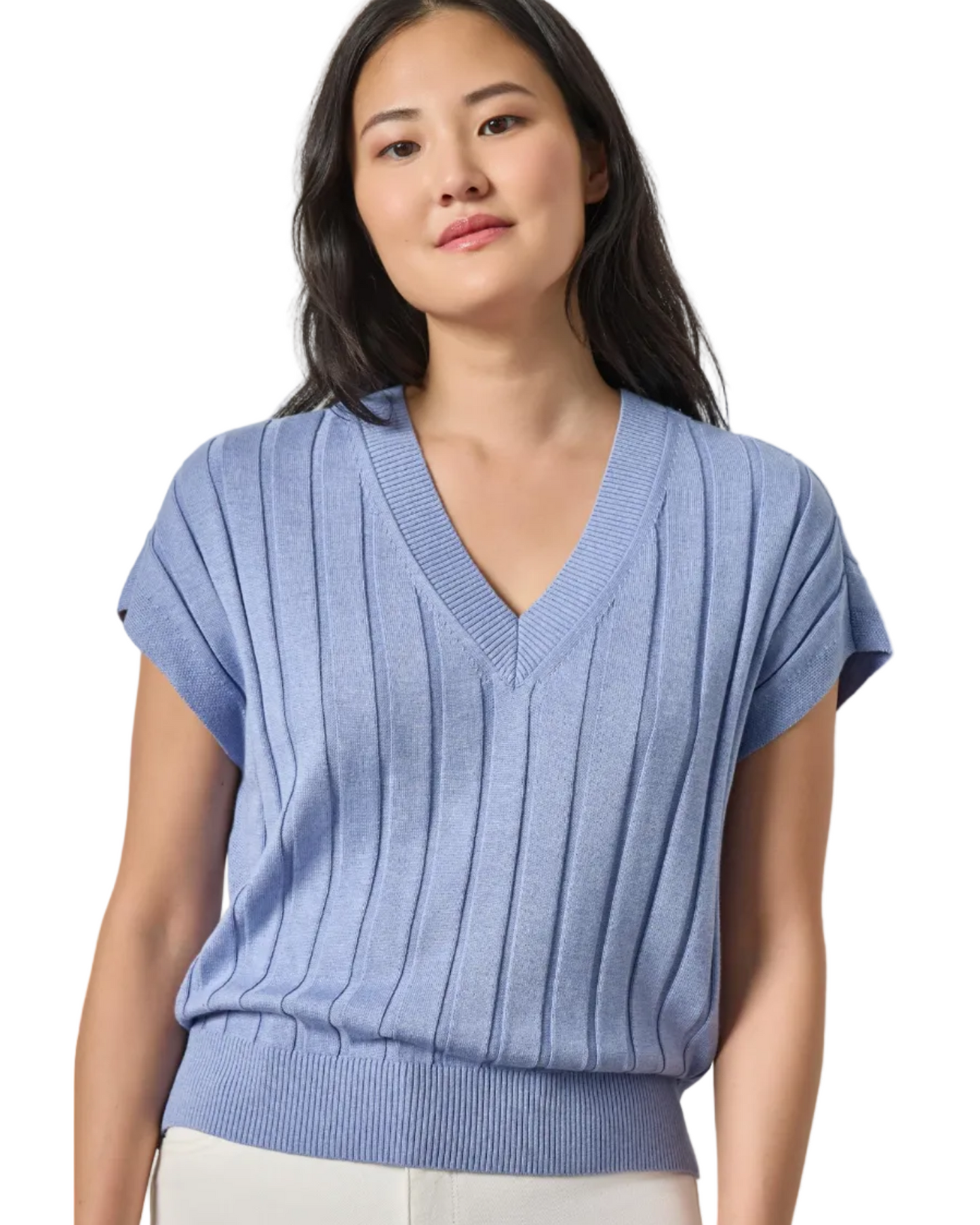 Wide Rib Wedge V-Neck Sweater