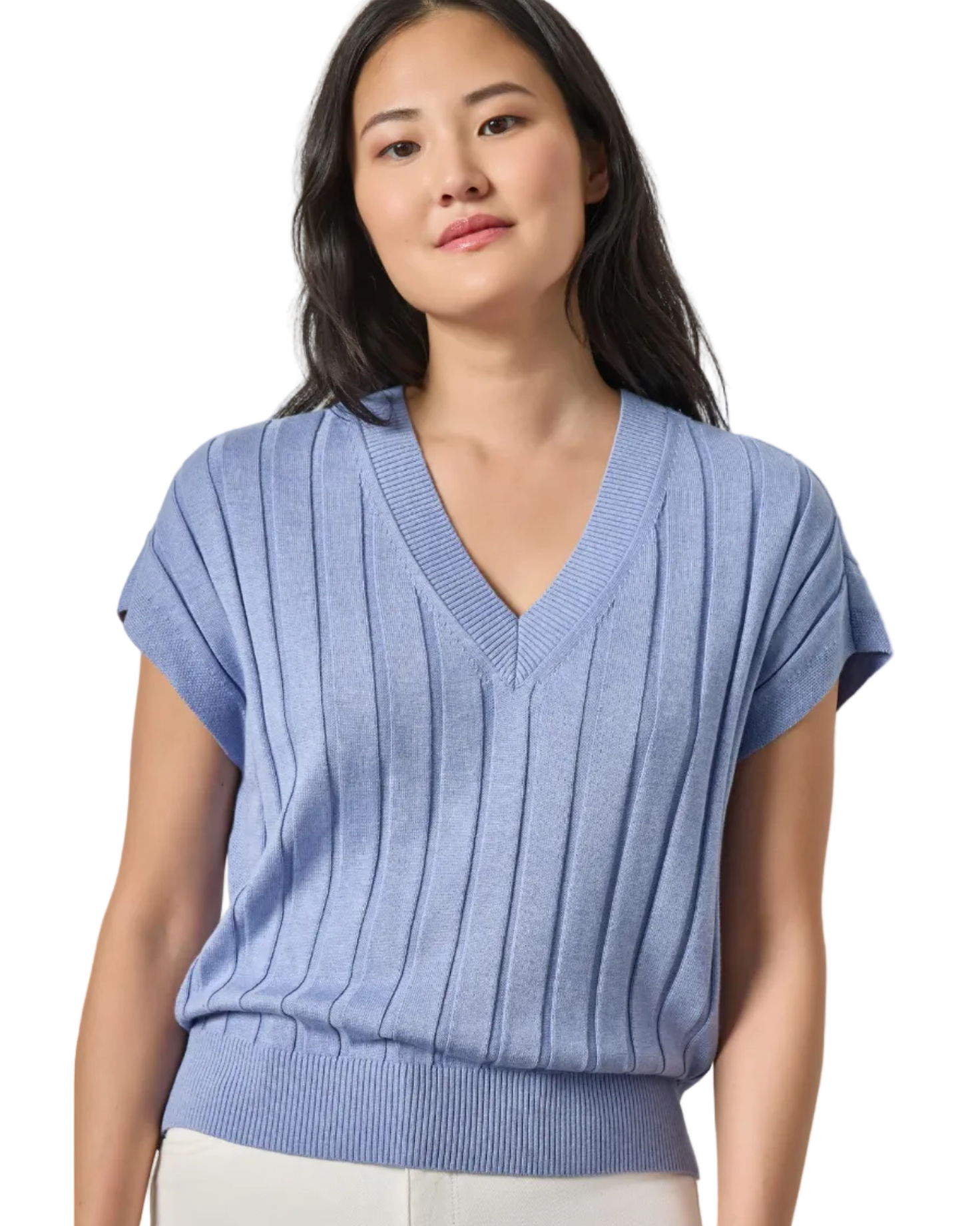 Wide Rib Wedge V-Neck Sweater