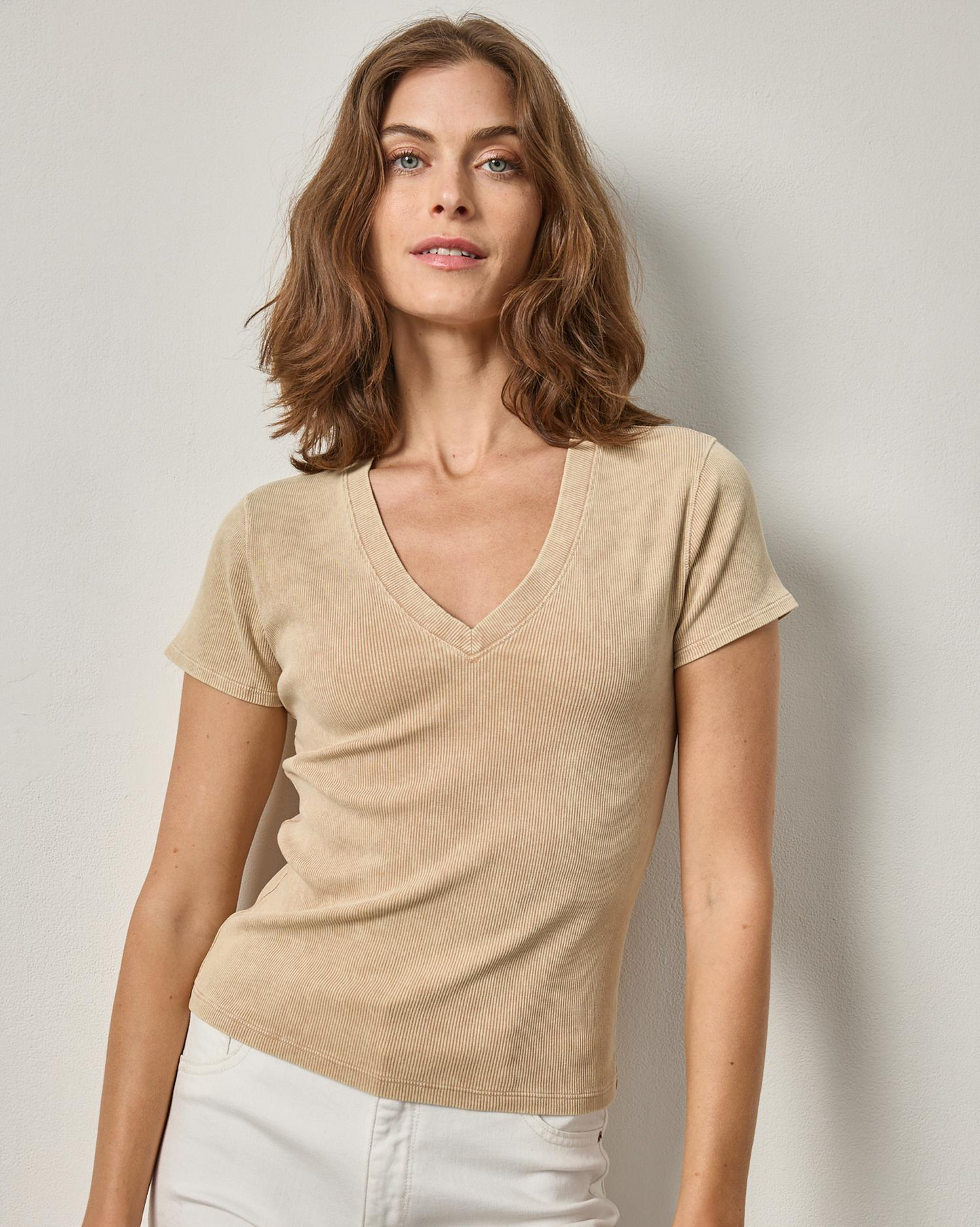 Sunwashed Cap Sleeve V-Neck