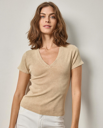 Sunwashed Cap Sleeve V-Neck