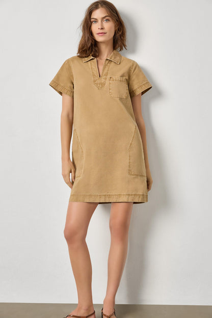 Twill Split Neck Collared Dress