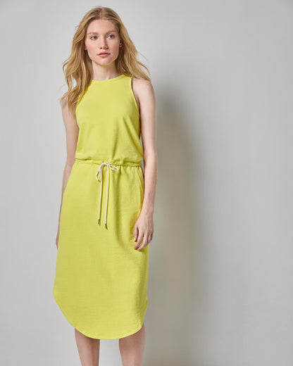 Textured Terry Shirttail Midi Dress in yellow cotton terry with rope drawcord, from LILLA P women's collection