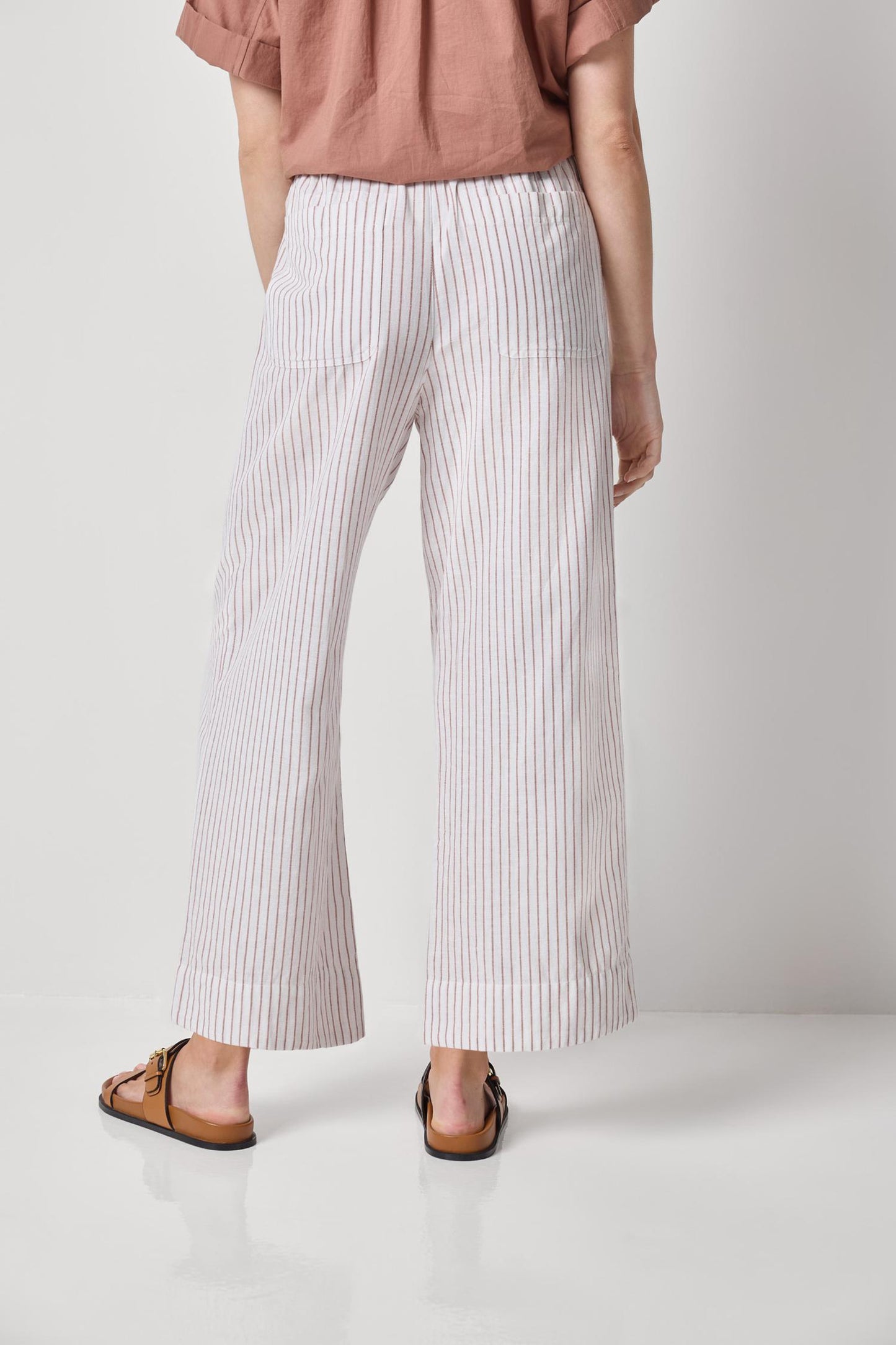 Striped Pant in white cotton-linen blend with stretch and wide fit, from LILLA P women's pants