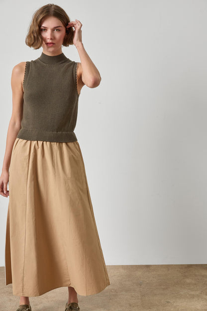 Mixed Media Mock Neck Dress