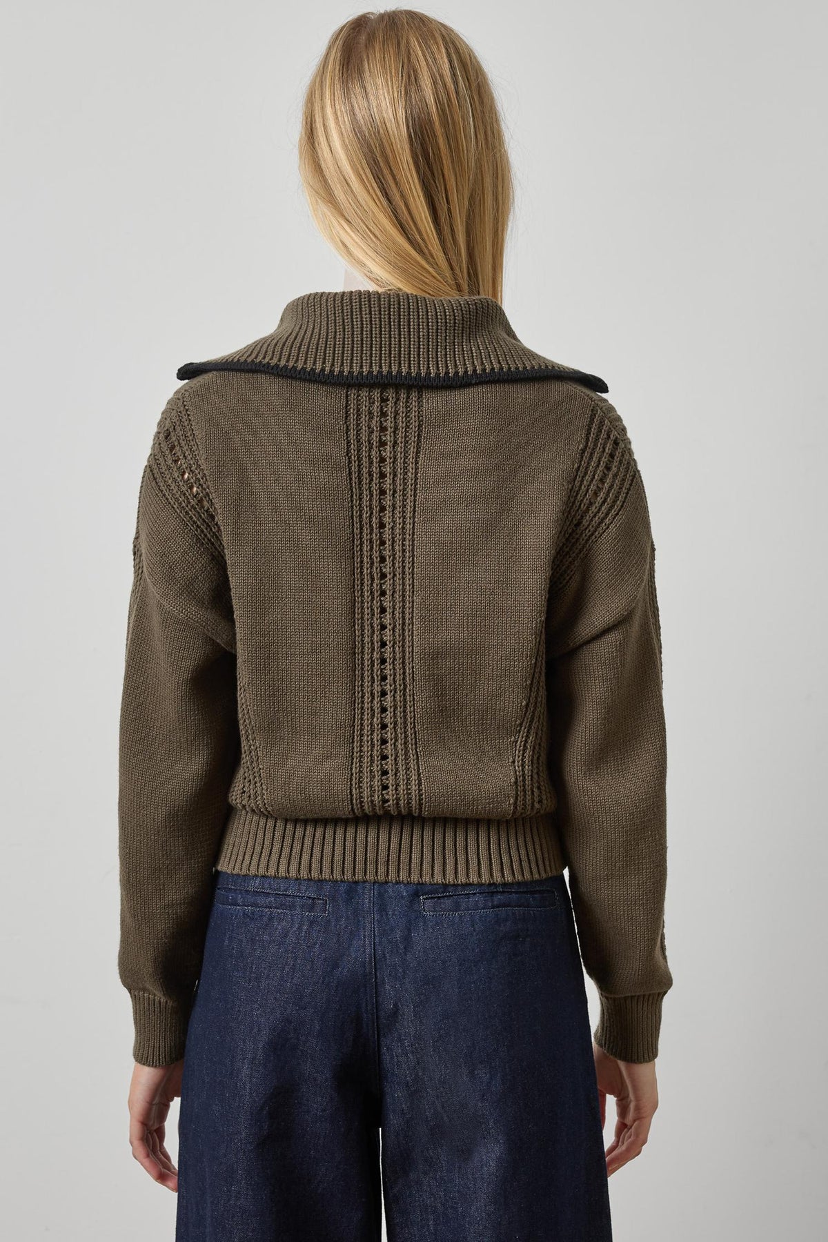 Contrast Collar Zip Cardigan