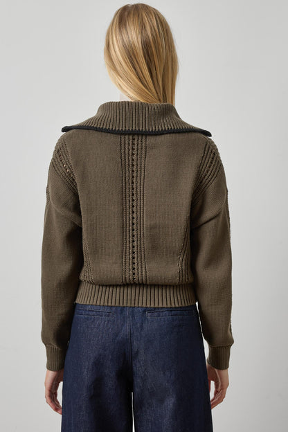 Contrast Collar Zip Cardigan