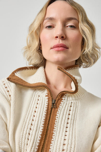 Contrast Collar Zip Cardigan