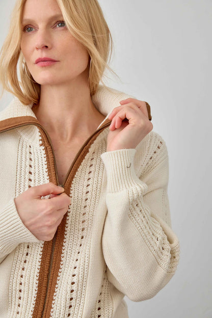 Contrast Collar Zip Cardigan