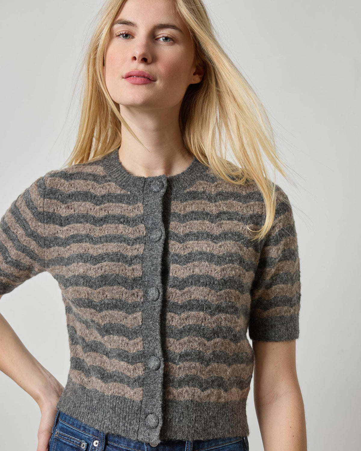 Short Sleeve Crewneck Cardigan