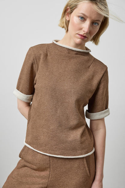 Roll Neck Short Sleeve Sweatshirt