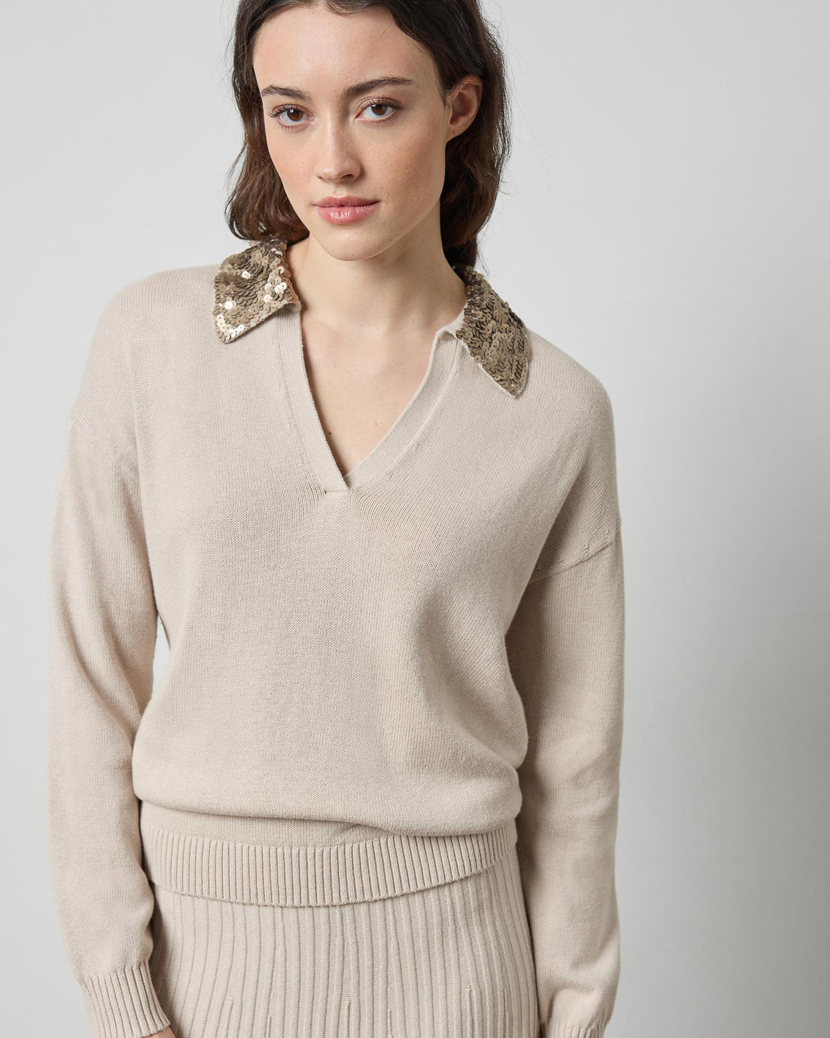Sequin Polo Sweater