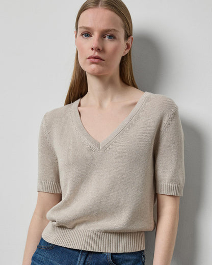 Short Sleeve V-Neck Sparkle Sweater