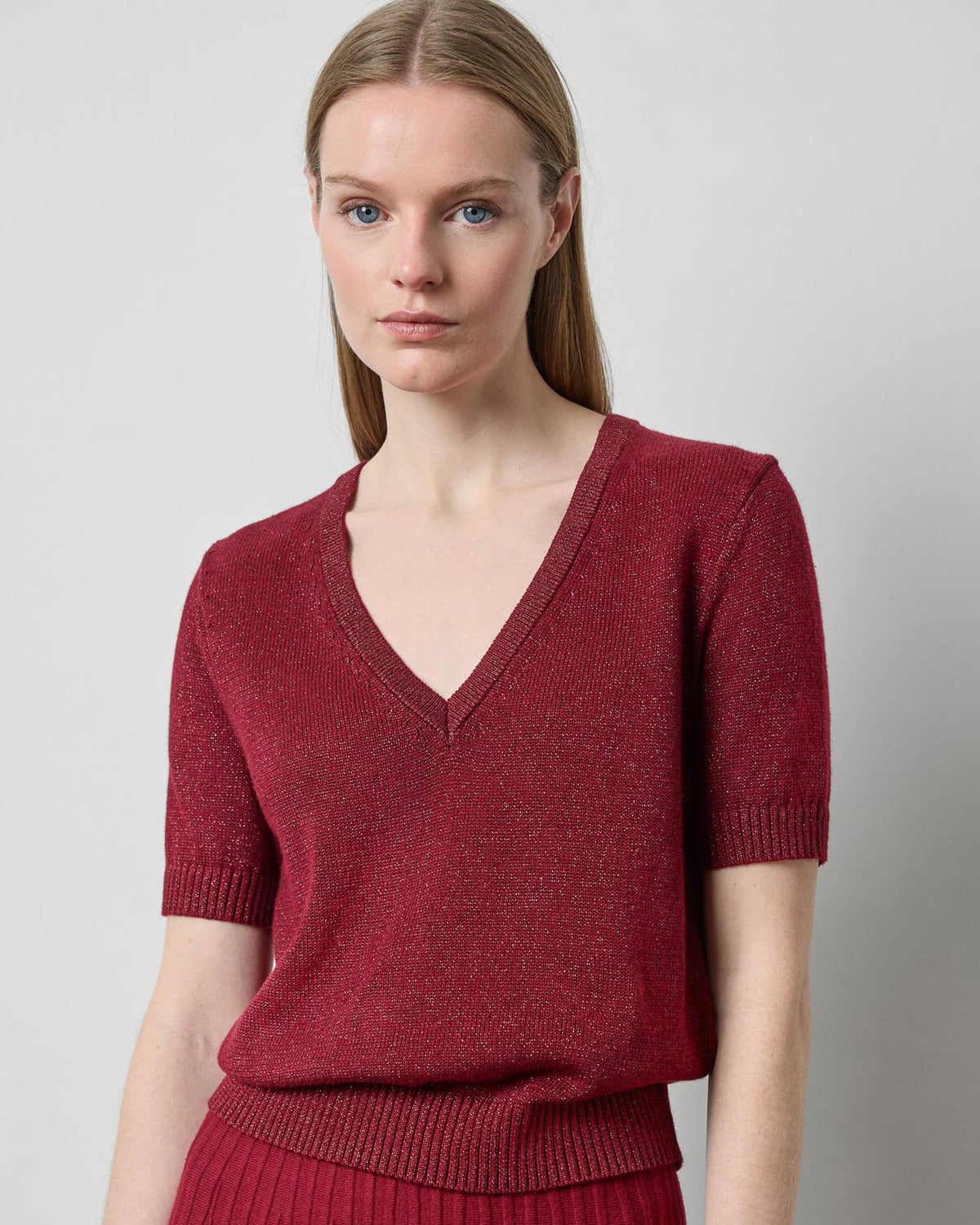 Short Sleeve V-Neck Sparkle Sweater