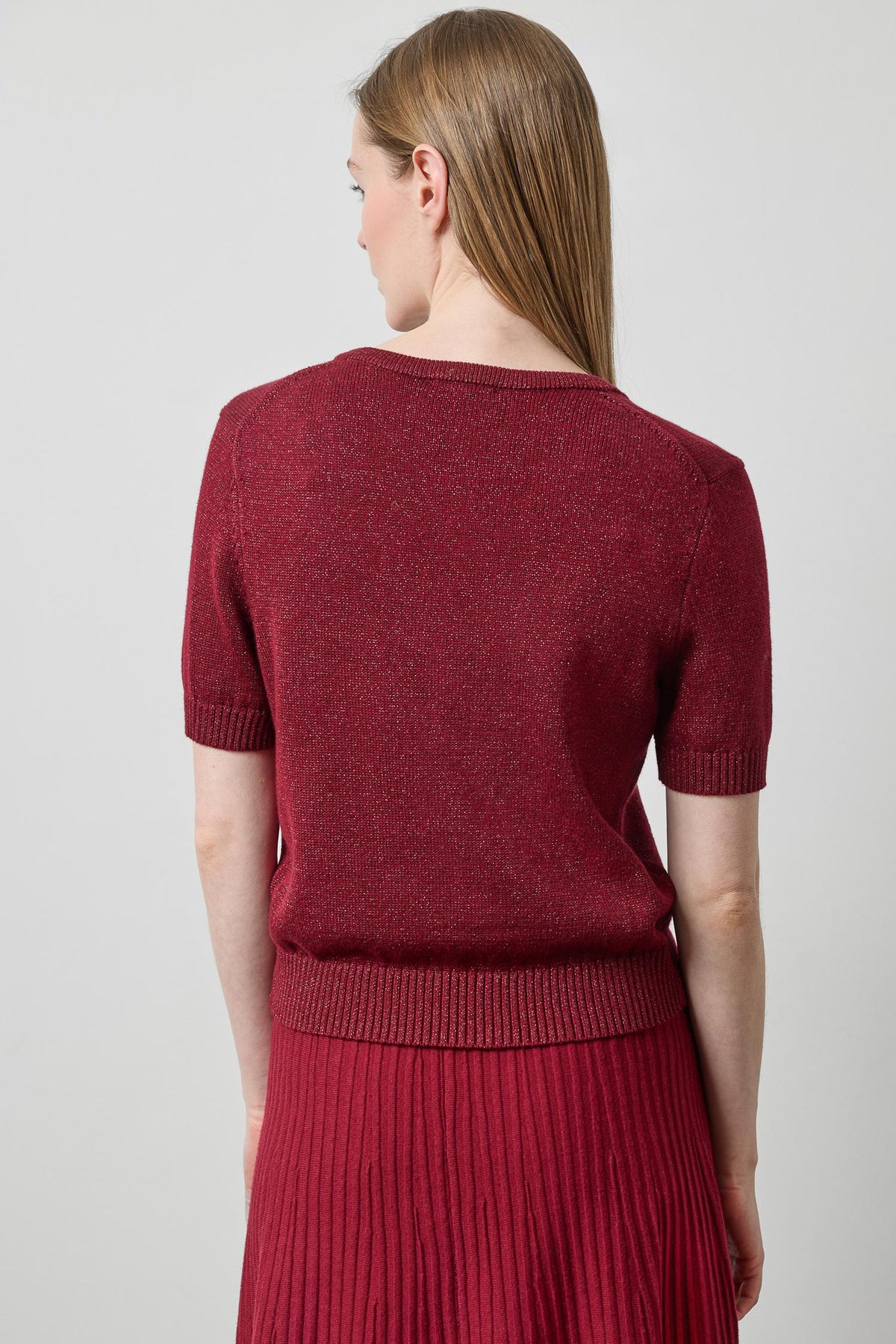 Short Sleeve V-Neck Sparkle Sweater