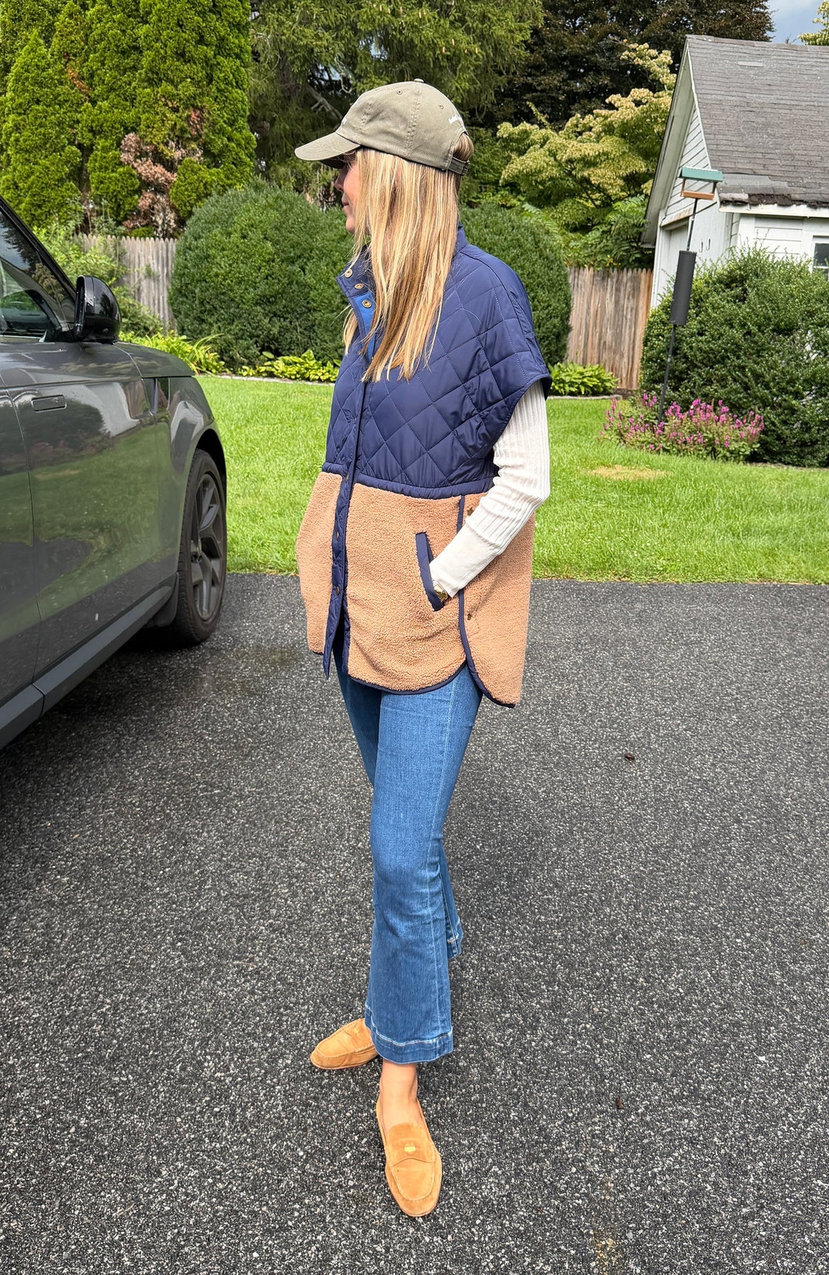 Cassidy Quilted Shearling Vest - Iced Coffee/Midnight Navy