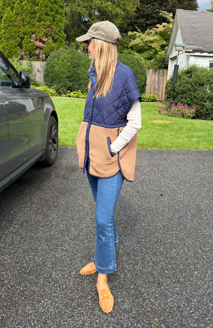 Cassidy Quilted Shearling Vest - Iced Coffee/Midnight Navy