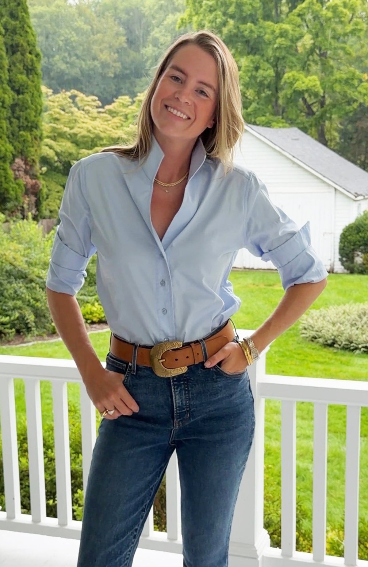 Natalie Cotton Sateen Shirt - Blue