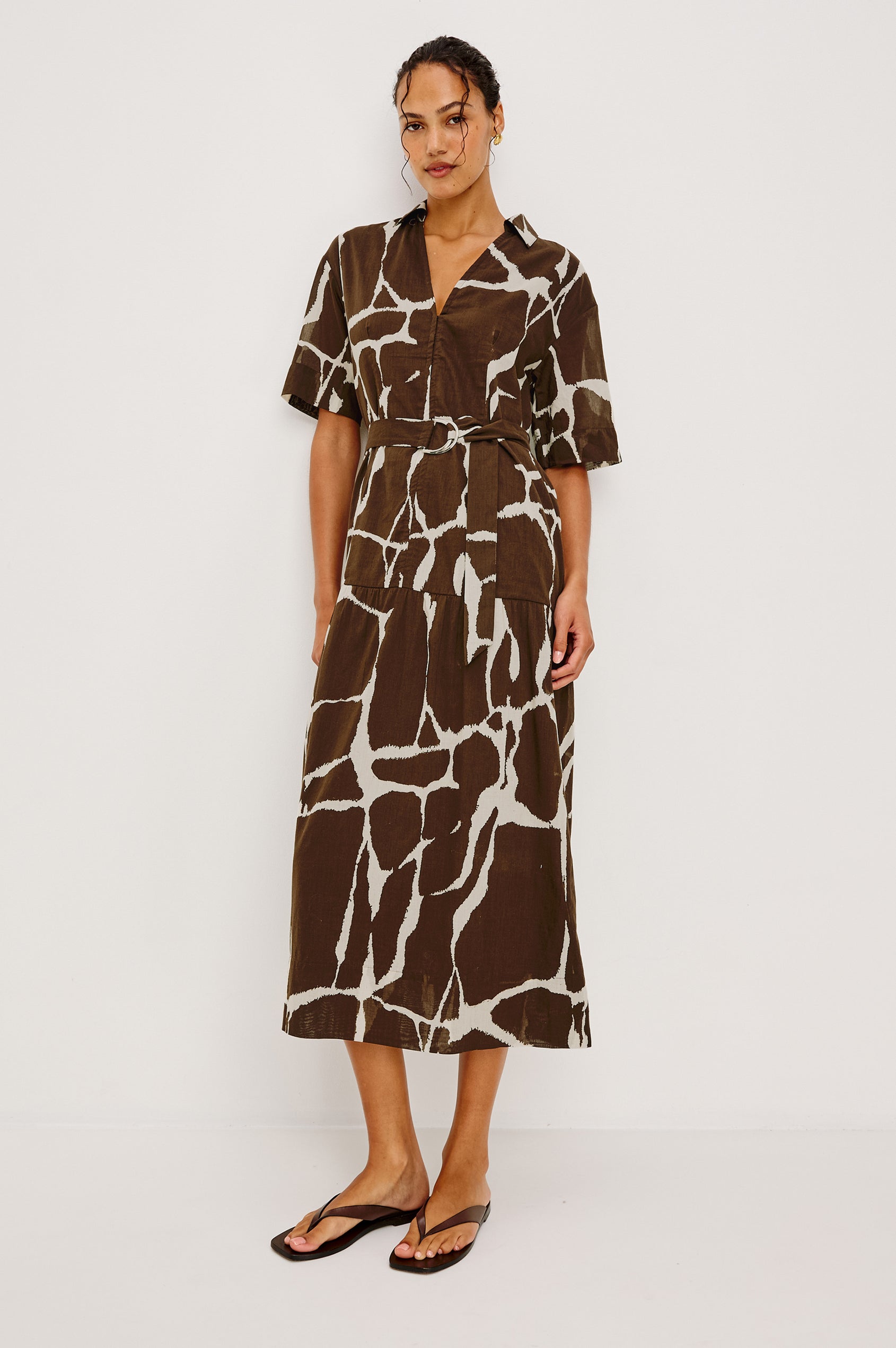 Richmond - Terra animal print midi shirt dress with belt, breathable cotton, Rails Women's Dresses & Jumpsuits