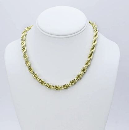Chunky rope chain gold necklace with twisted links, statement collar length