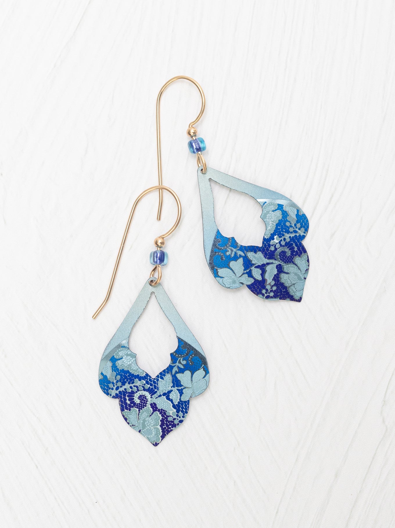 Marisol Earring with blue floral design and gold hooks by HOLLY YASHI, Women's Jewelry at HCO